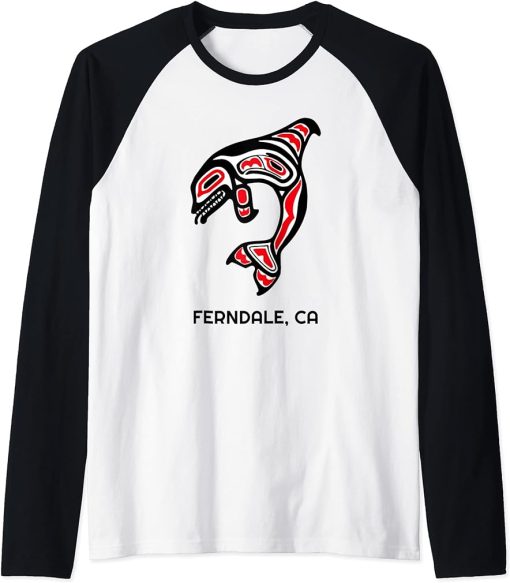 Ferndale, California Native American Orca Killer Whales Gift Raglan Baseball Tee
