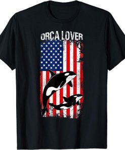 Patriotic USA Flag & Orca Family Shirt, Whale Sea Animal Tee T-Shirt