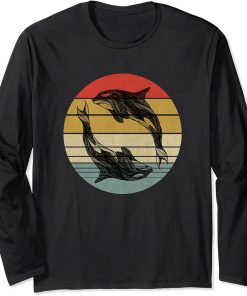 Vintage Orca Killer Whale Family Yin Yang Orcas Women Kids Long Sleeve T-Shirt