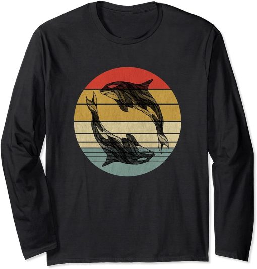 Vintage Orca Killer Whale Family Yin Yang Orcas Women Kids Long Sleeve T-Shirt