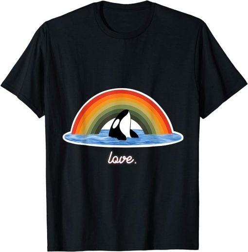 Orca Killer Whale Rainbow Retro Love T-Shirt