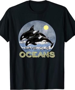 Save Our Oceans Orca Killer Whale Art Retro Style Climate T-Shirt