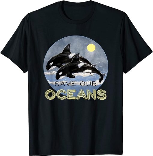 Save Our Oceans Orca Killer Whale Art Retro Style Climate T-Shirt