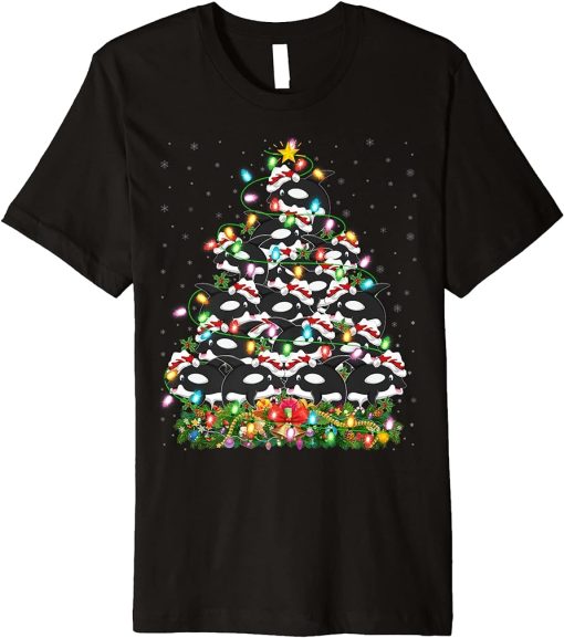 Orca Lover Xmas Lights Santa Orca Christmas Tree Premium T-Shirt
