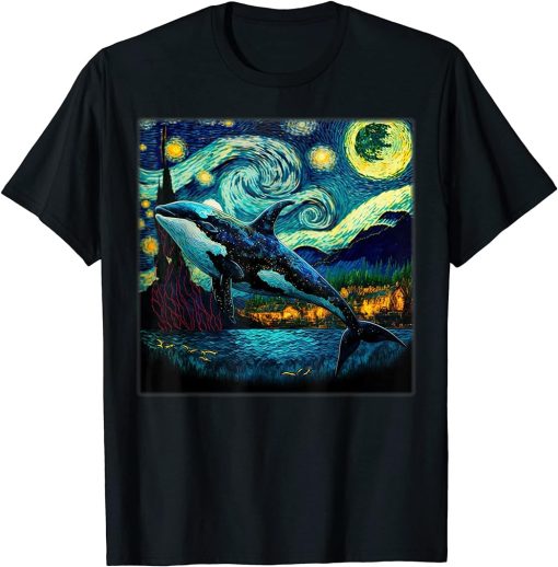 Surrealism Starry Night Orca Whale T-Shirt