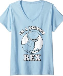 Womens Disney Pixar Toy Story I"m A Nervous Rex Dinosaur V-Neck T-Shirt