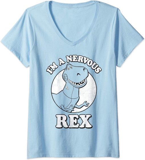 Womens Disney Pixar Toy Story I"m A Nervous Rex Dinosaur V-Neck T-Shirt