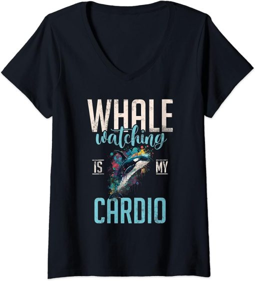 Womens Whales Watch Dolphin Pottwhal Funny Saying Orca Whale V-Neck T-Shirt