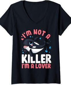 Womens I´m Not A Killer I´m Lover Funny Orca Blowhole Killer Whale V-Neck T-Shirt