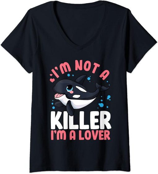 Womens I´m Not A Killer I´m Lover Funny Orca Blowhole Killer Whale V-Neck T-Shirt